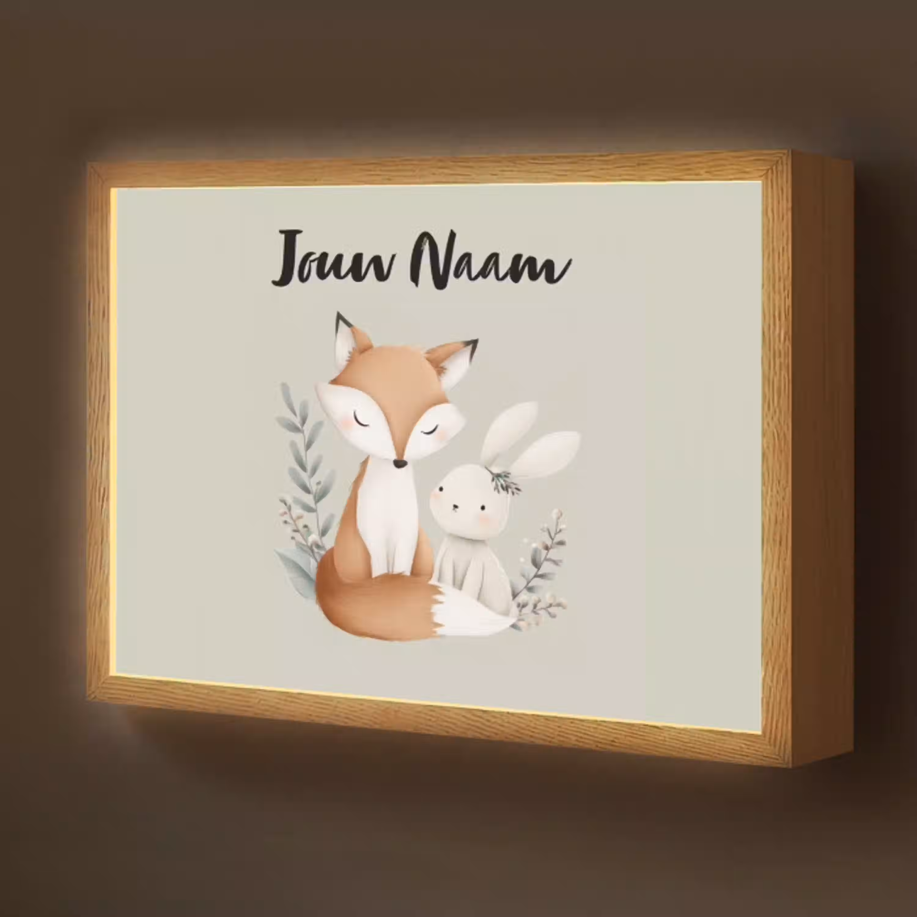 Illustratie - Vos - Konijn - Bladeren Light Box met batterij (Wandlamp kind) middel -z3d_website