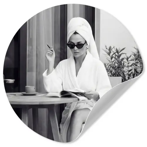 Modern - Vrouw - Zwart - Wit Wandcirkel behangsticker klein -3d