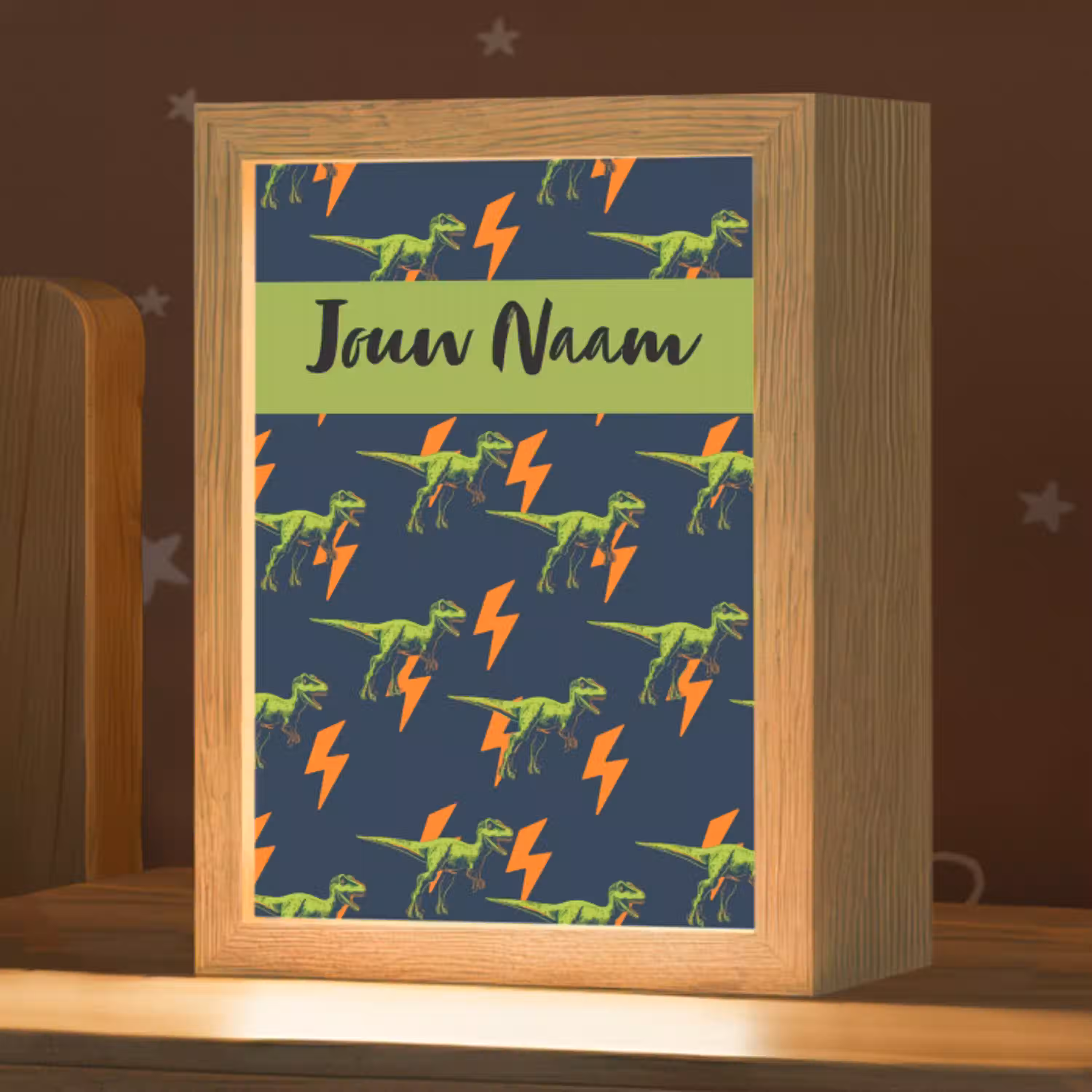 Bliksemschichten - Oranje - Dino - Patroon Light Box met kabel (Kinderlampje) klein -zzz_3d_website
