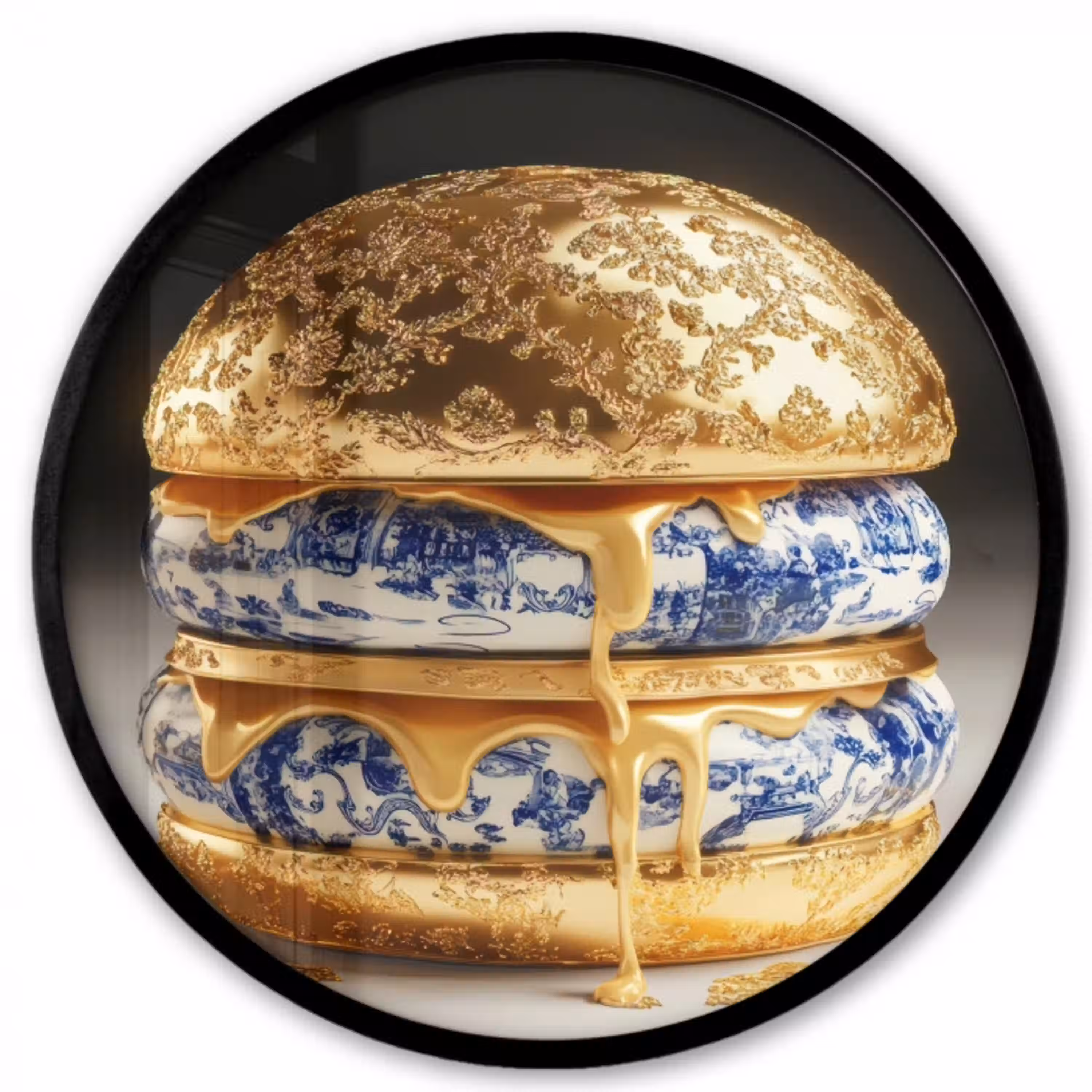 Delftsblauw - Goud - Burger Fotolijst rond zonder passe partout klein -3d