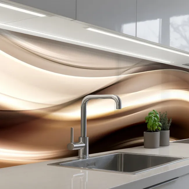 Crédence Cuisine - Vagues - Abstrait - Beige chaud