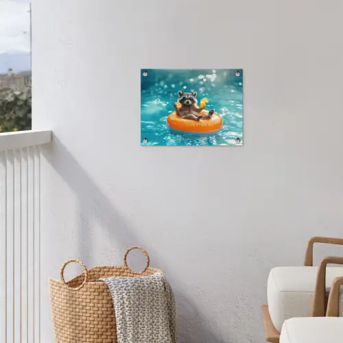 Wasbeer - Zonnebril - Zwemband - Geel tuinposter los doek klein -sfeer8