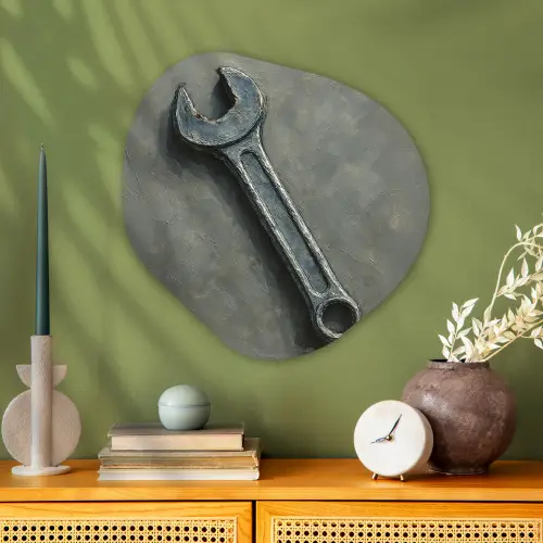 Steeksleutel - Schilderij - Gereedschap - Verf Wandcirkel Organisch Aluminium middel -sfeer2