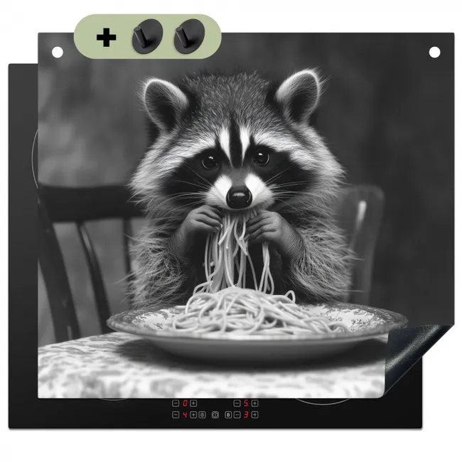 Induktion beschemer mit haken - Waschbär - Niedlich - Pasta - Tischtuch - Schwarz - Weiß