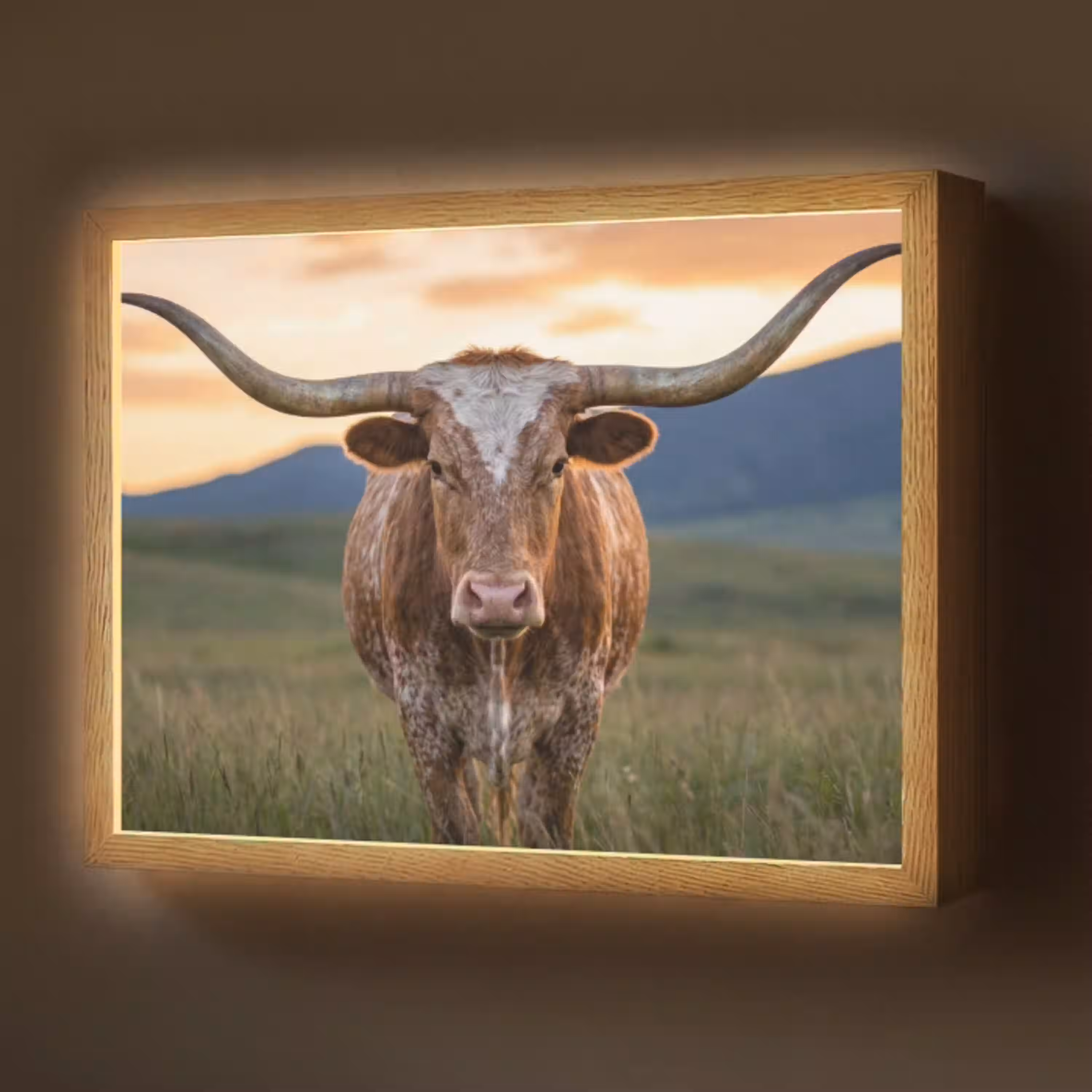 Longhorn - Landschap - Zonsondergang Light Box met batterij (Wandlamp) middel -z3d_website