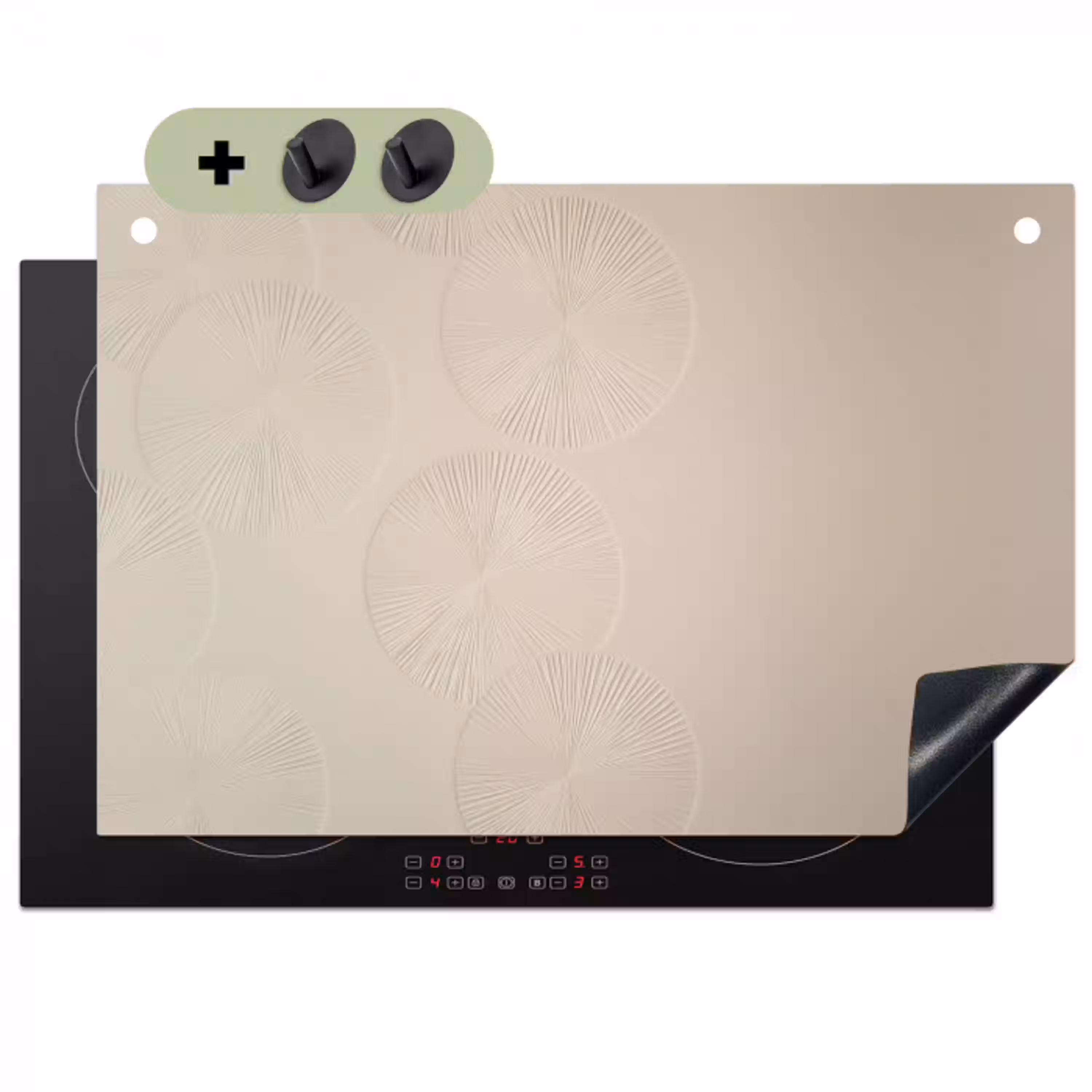 Japandi - Beige - Modern Inductie beschemer met haakjes klein -3d