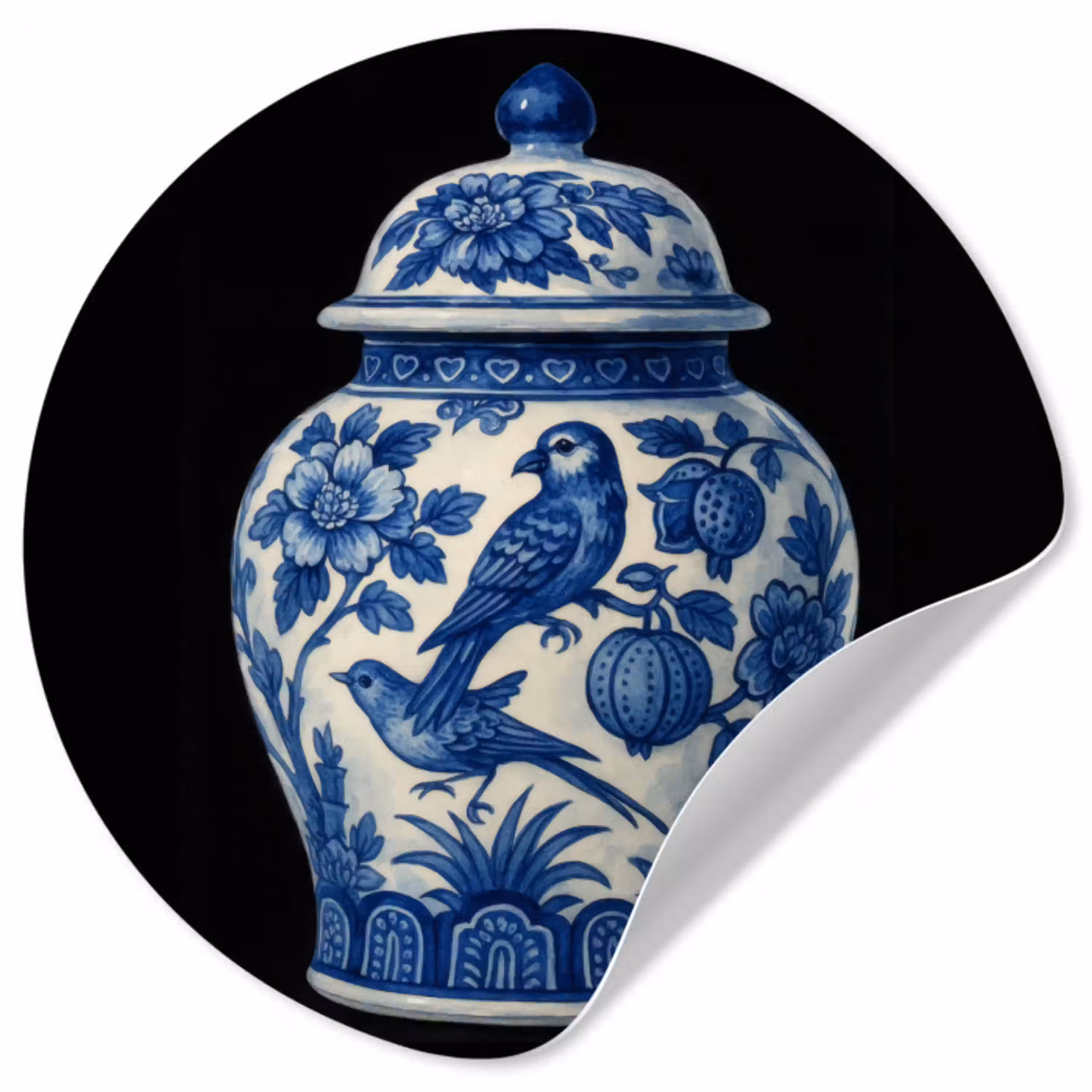 Pot - Delfts Blauw - Bloemen Wandcirkel behangsticker klein -3d