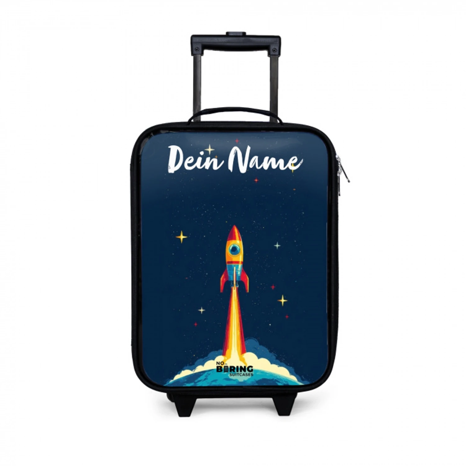Planeet - Raket - Sterren - Donkerblauw Kinderkoffer - Zwart klein -3d