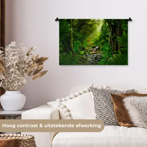 Jungle - Water - Bladeren - Zon - Natuur Wandkleed katoen klein -sfeer1