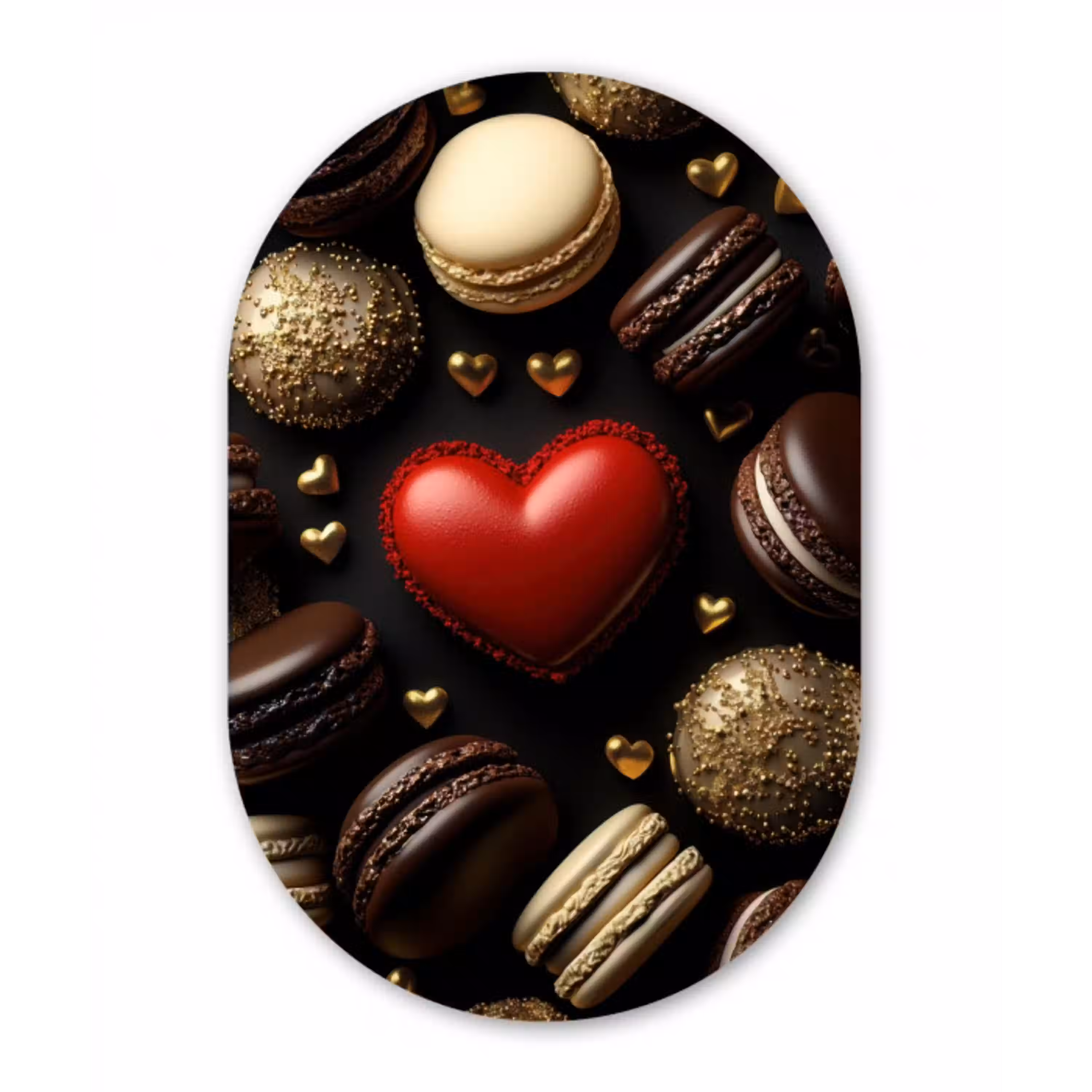 Macarons - Rood - Hart Wandcirkel Ovaal Glas middel -3d