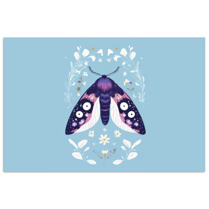 Bladeren - Wit - Vlinder - Insect poster papier klein -3d