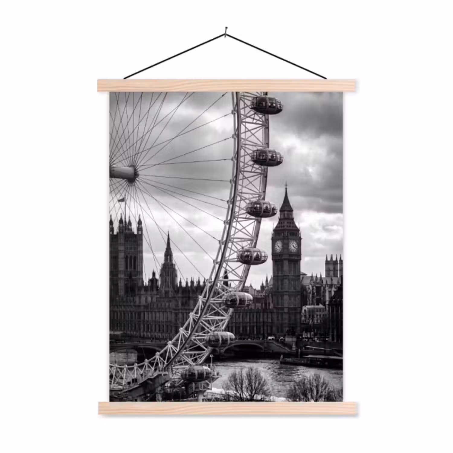 Hanging Poster - Ferris Wheel - Bell Tower - Architecture - Black and White - City