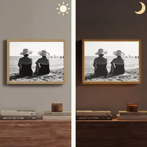 Vrouwen - Zonnehoed - Strand - Zwart - Wit Light Box met batterij (Wandlamp) middel -sfeer3