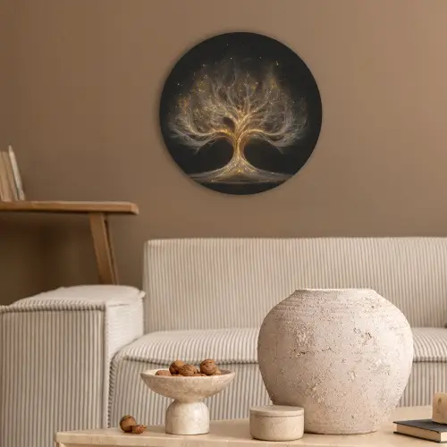 Lichtjes - Boom - Abstract - Zwart Akoestische PET Vilt - Rond klein -sfeer1