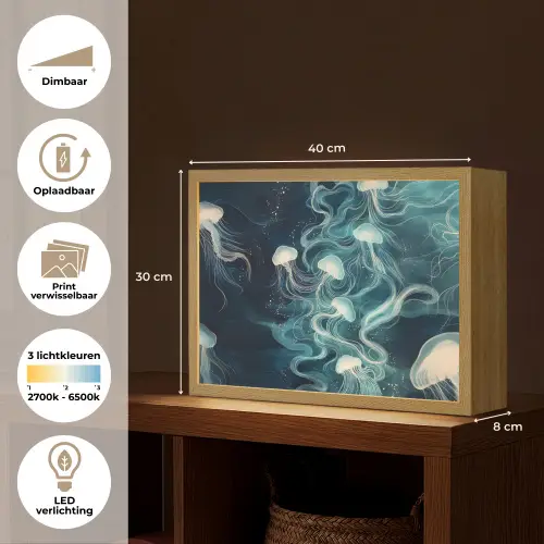 Kwallen - Zee - Wit - Golven Light Box met batterij (Wandlamp) middel -USP_websiteoverzichtNL