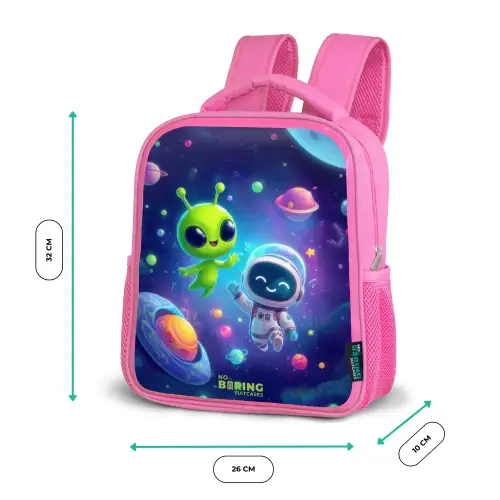 Vrolijke Ontmoeting in de Ruimte Kinderrugzak - Roze middel -productfoto_formaten