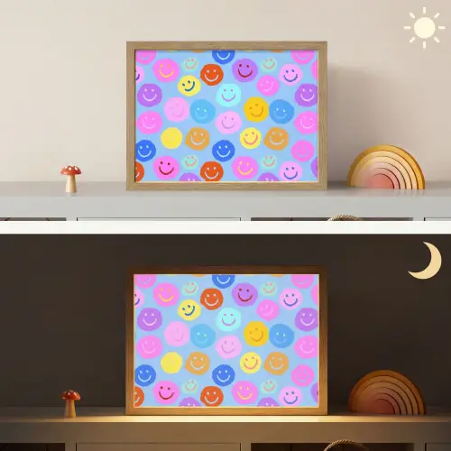 Smileys - Kleurrijk - Grappig Light Box met batterij (Wandlamp kind) middel -sfeer3_kind