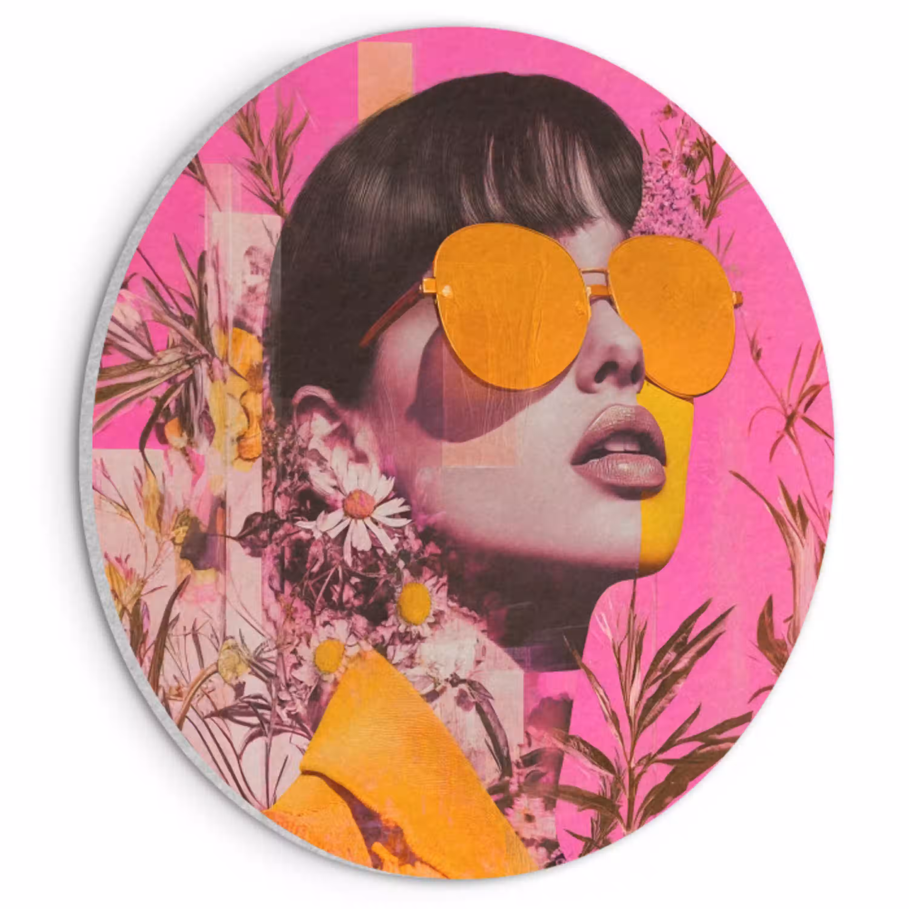 Zonnebril - Oranje - Vrouw - Planten Akoestische PET Vilt - Rond klein -3d