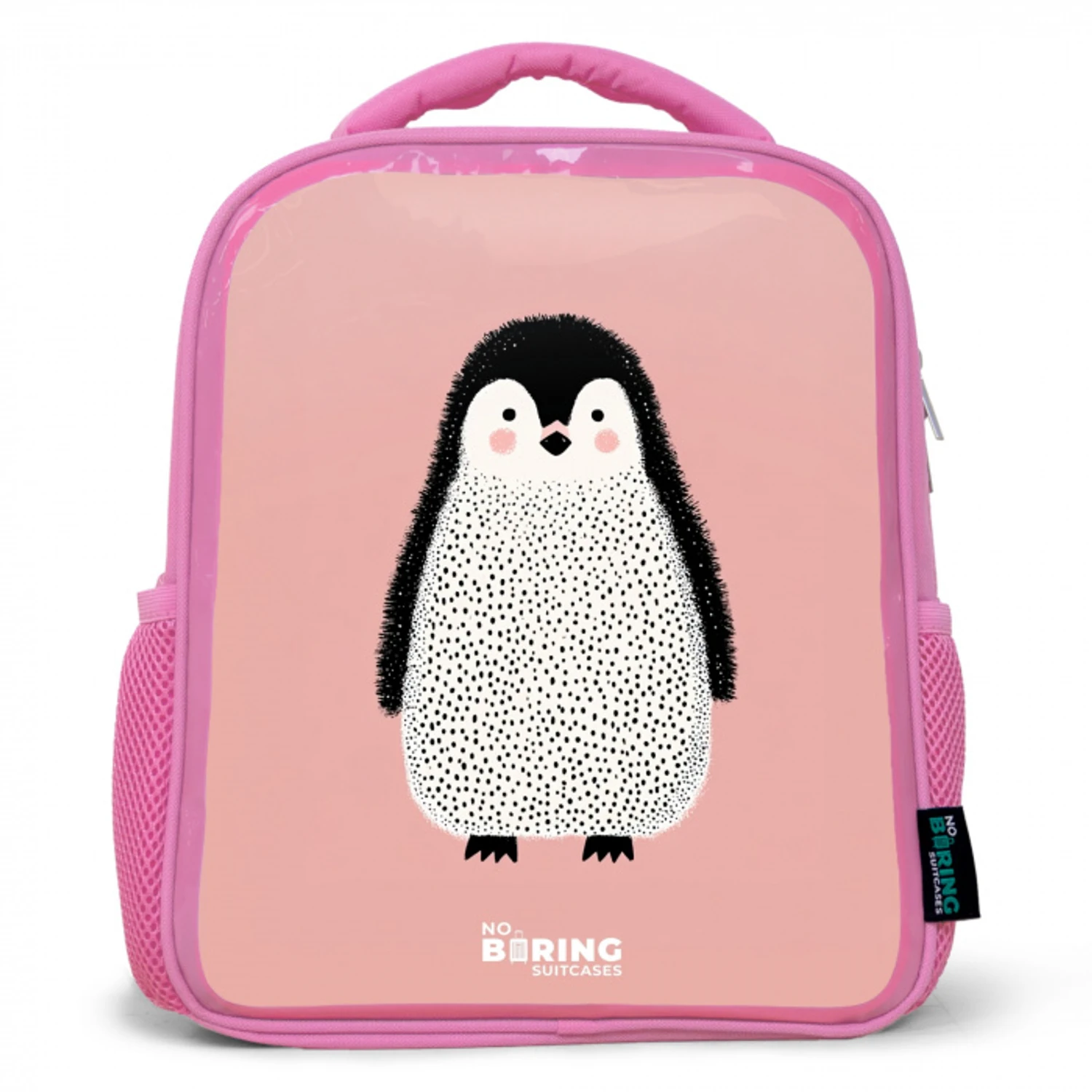 Pinguïn - Stippen - Roze - Minimalistisch Kinderrugzak - Roze middel -3d