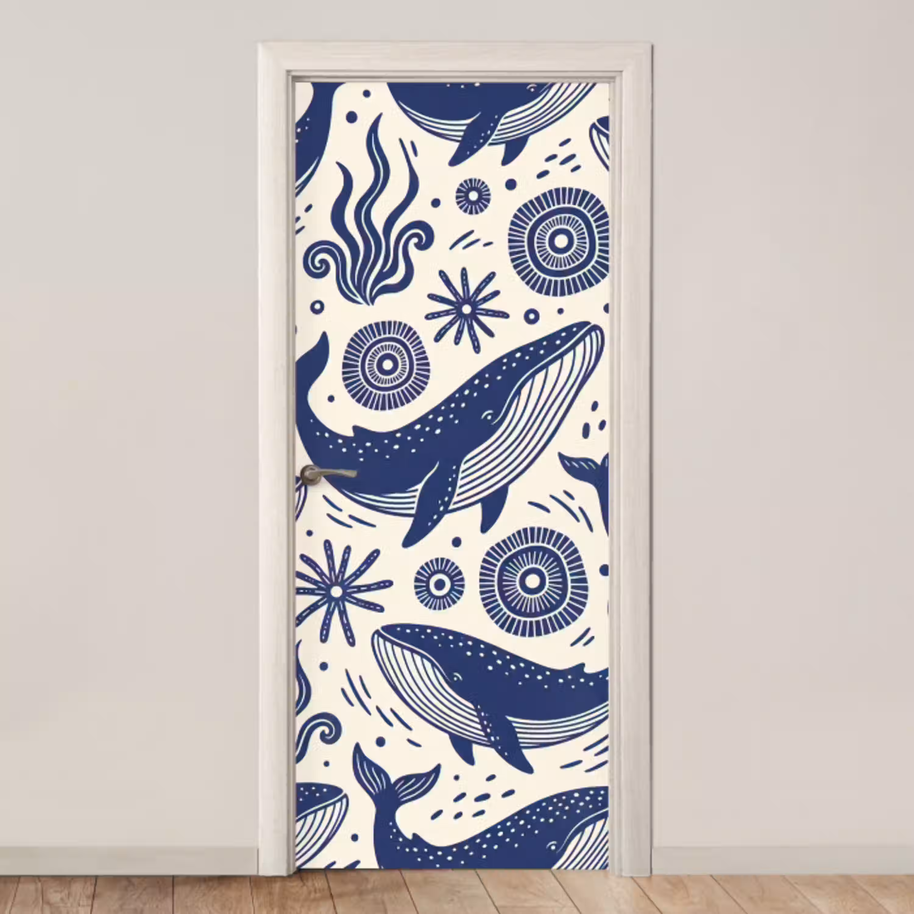 Walvis - Onderwater - Dieren - Abstract - Blauw deurposter klein -3d_beige