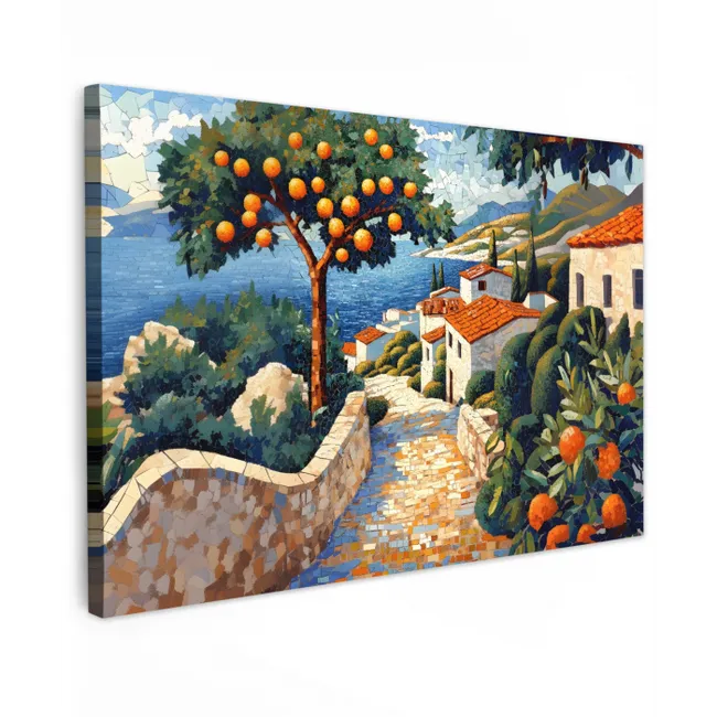 Huizen - Mozaïek - Sinaasappelbomen - Zee canvas 2cm klein -z3d