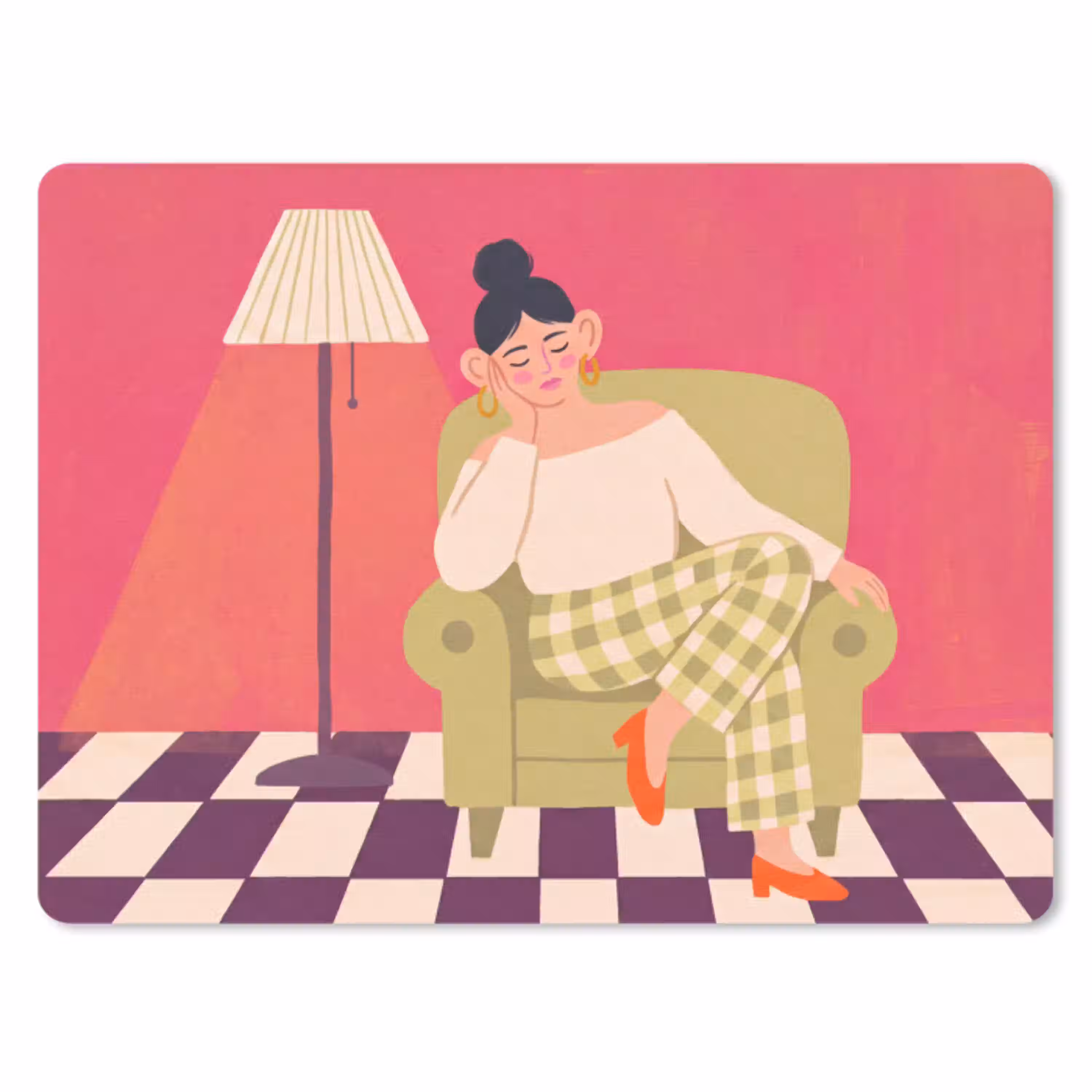 Vrouw - Rust - Interieur - Modern - Kunst muismat rubber klein -3d
