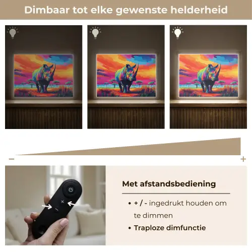 Neushoorn - Zonsondergang - Savanna - Kleurrijk Light Box met batterij (Wandlamp) middel -USP_dimbaarNL