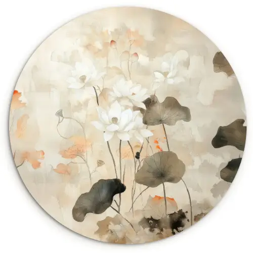 Bloemen - Japandi - Wabi sabi Wandcirkel kunststof plaat 5mm dik klein -3d