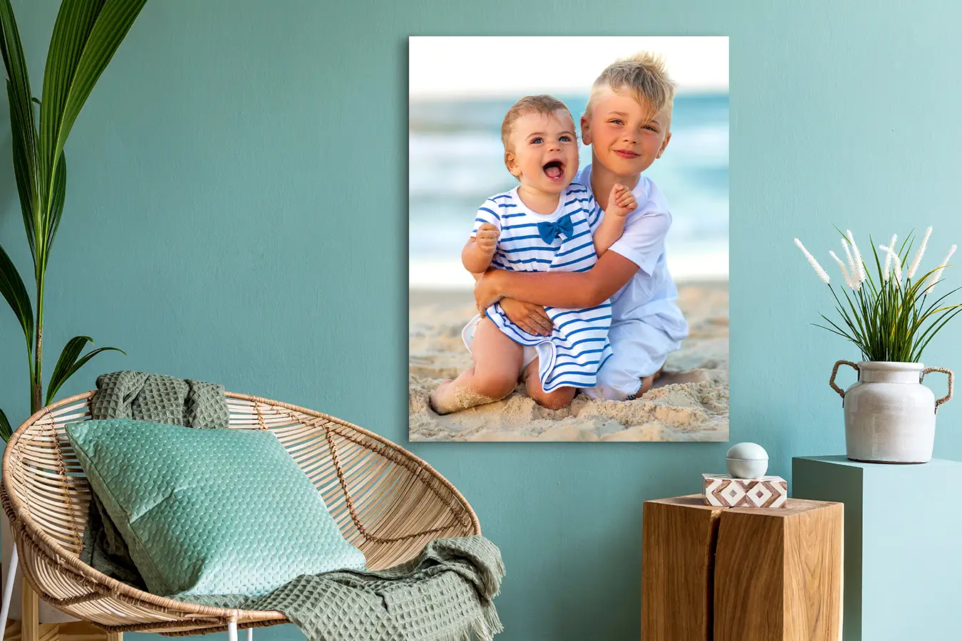 Foto op canvas met blauwe achtergrond