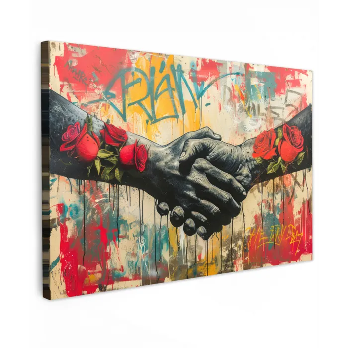 Graffiti - Rozen - Handen - Street art - Banksy canvas 2cm klein -z3d