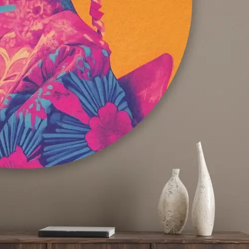 Kimono - Hondje - Bloemenkroon - Oranje Akoestische PET Vilt - Rond klein -sfeer5_closeup