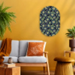 Bloemen - Borduurwerk - Patroon - Blauw - Groen Wandcirkel Ovaal Forex klein 630 -sfeer4