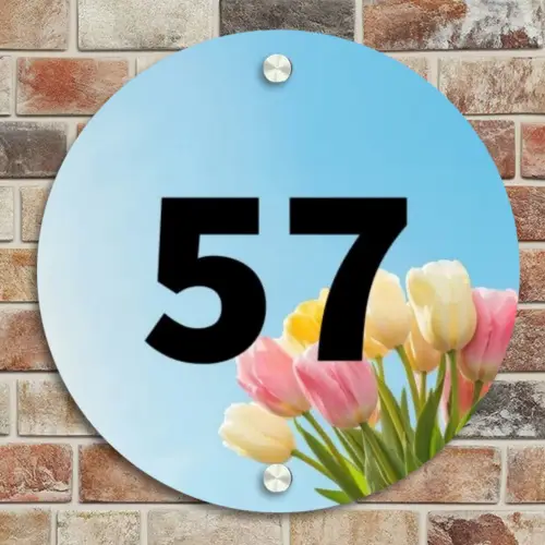 Gekleurde tulpen lucht - Traditioneel Naambord Rond klein -sfeer2