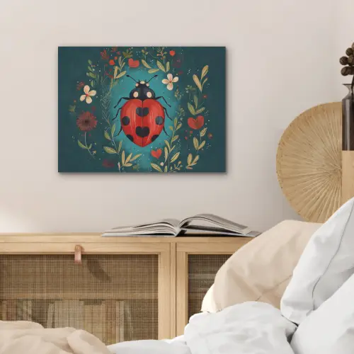 Bloemen - Lieveheersbeestje - Hartje - Rood PET vilt klein -sfeer3