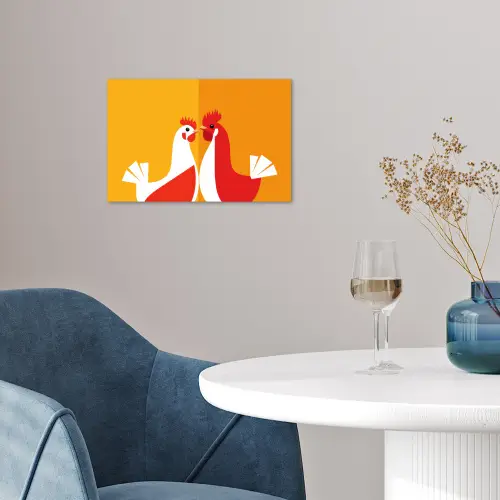 Kippen - Oranje - Vlakken poster papier klein -sfeer3