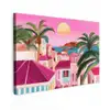 Stad - Roze - Palmbomen canvas 2cm klein -z3d