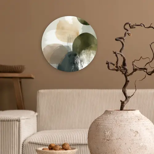 Minimalistisch - Cirkels - Penseelstreken - Beige Wandcirkel kunststof plaat 5mm dik klein -sfeer1