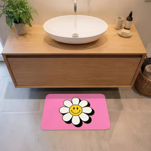 Smiley - Bloem - Roze Badmat klein -sfeer1