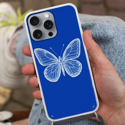 Vlinder - Wit - Getekend - Stippen Hoesje iPhone 16 Pro Max met koord klein -sfeer3