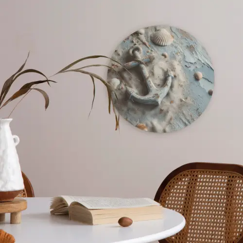 Anker - Hout - Schelpen - Zand Akoestische PET Vilt - Rond klein -sfeer3