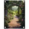 Doorkijk - Bloemen - Natuur - Rozenboog tuinposter los doek klein -3d
