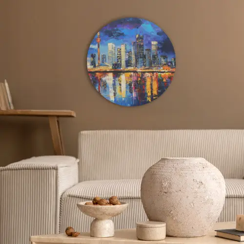 Skyline Toronto - Modern - Stadslicht - Blauw Akoestische PET Vilt - Rond klein -sfeer1
