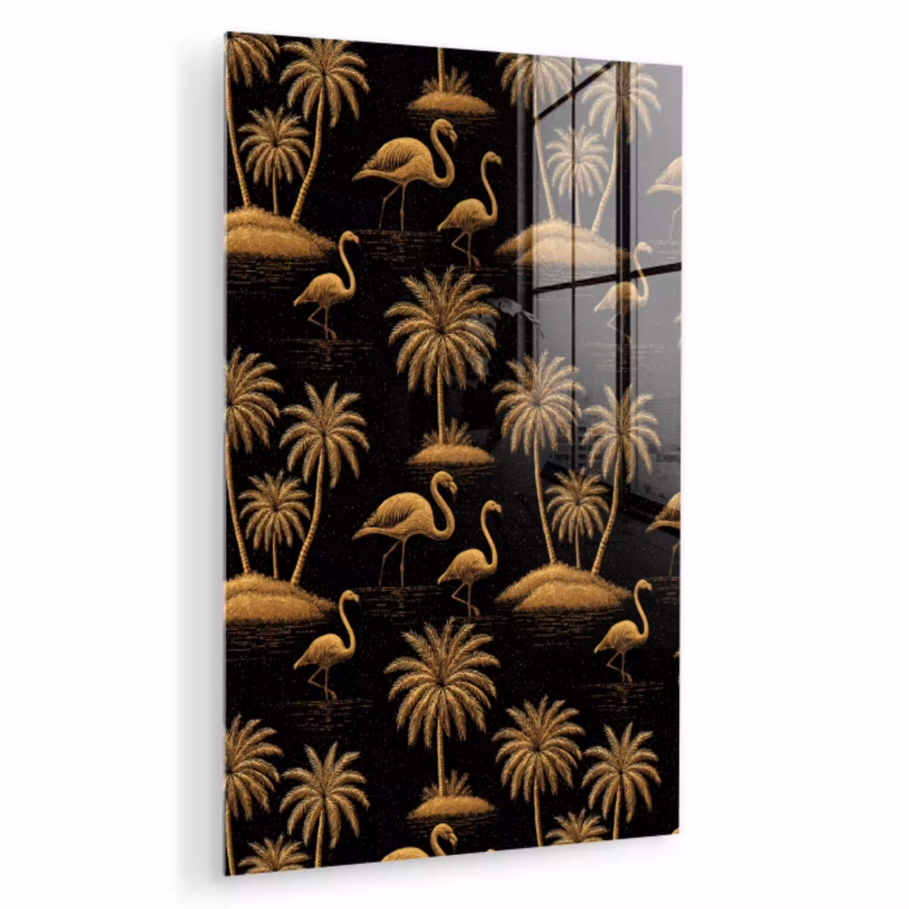 Flamingo - Palmbomen - Tropisch - Goud - Zwart plexiglas 5mm klein 9 -zzzproduct_nieuw