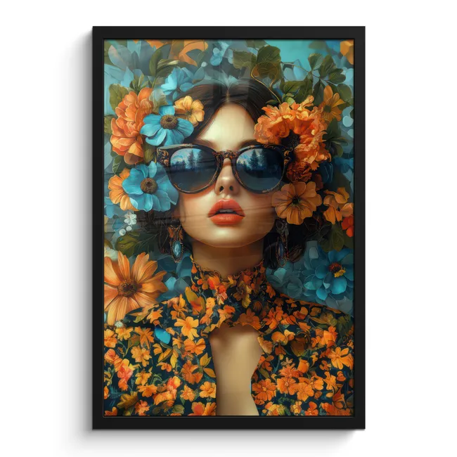 Photo Frame - Woman - Flowers - Orange - Blue - Modern