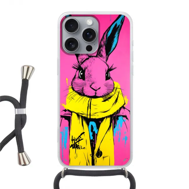 Telefoonhoesje met koord - Konijn - Felroze - Sjaal - Abstract