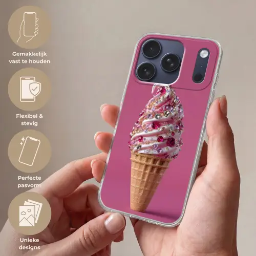 Softijs - Edelstenen - Roze - Hoorntje Telefoonhoesje iPhone 17 Pro klein -sfeer3_NL