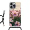 Bloemen - Paars - Wazig Hoesje iPhone 16 Pro Max met koord klein -3d