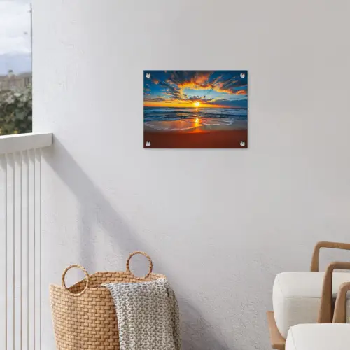 Zee - Zonsondergang - Strand - Wolken - Oranje tuinposter los doek klein -sfeer8