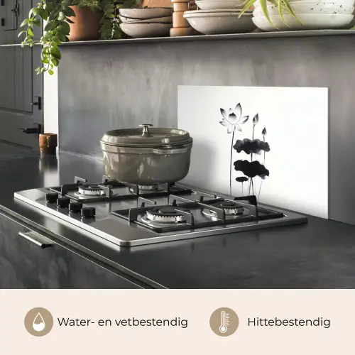Bladeren - Zwart - Lotusbloem - Minimalitisch keuken achterwand spatscherm klein -usp_NL