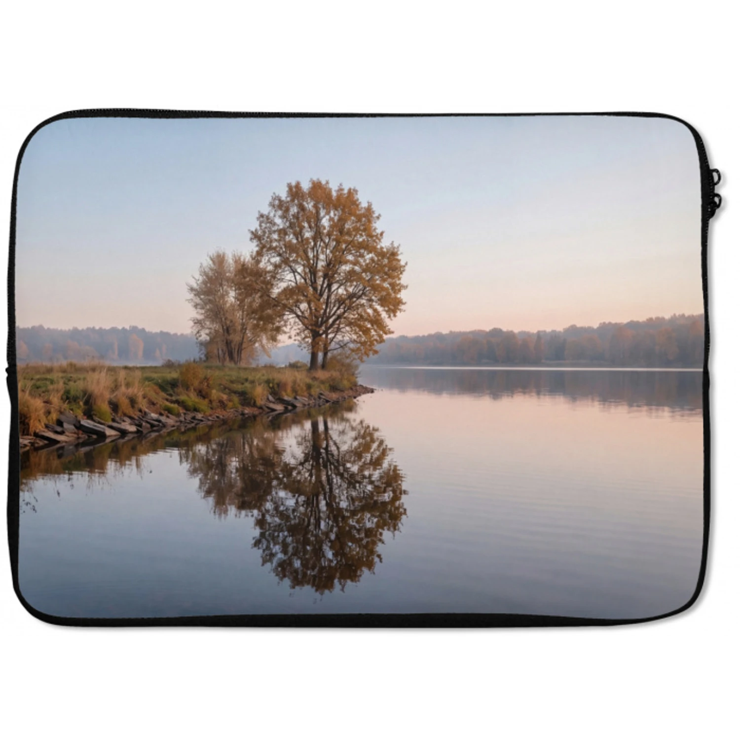Bomen - Reflectie - Water - Zonsopgang - Serene laptophoes neopreen klein -zkaufland3dotto